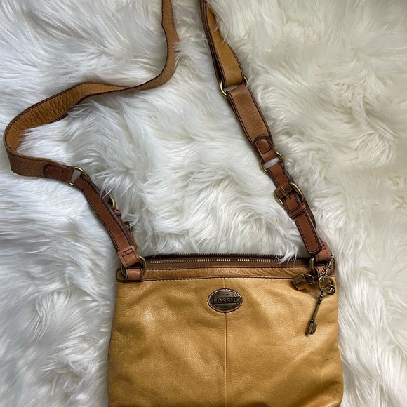 Fossil Handbags - Fossil Tan Yellow Leather Crossbody Purse, Vintage with Adjustable Strap